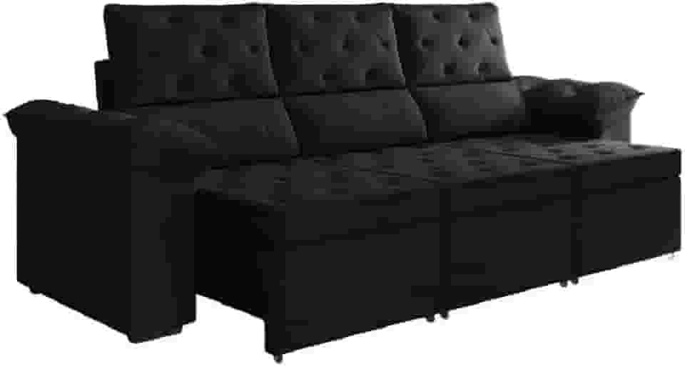 Sofá Retrátil 3 Lugares 2,10m York Suede Preto