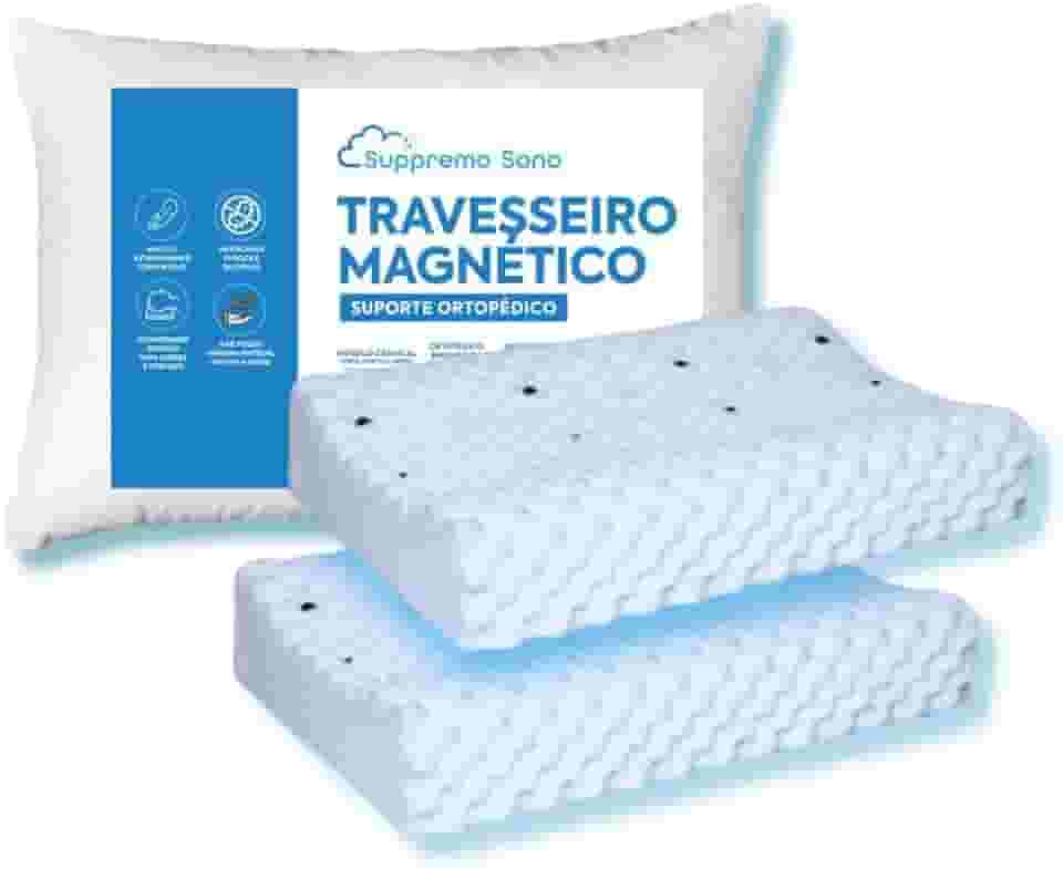 Kit 2 Travesseiro Cervical Magnético com Infravermelho Longo Ortopédico Alivia Dor Coluna, Suppremo Sono