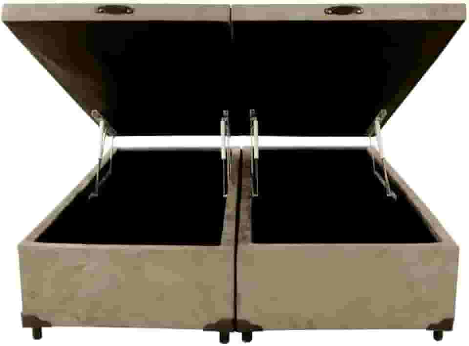 Cama Box Com Baú Bipartido Casal Suede Bege Blindado Real comfort 1.38x1.88