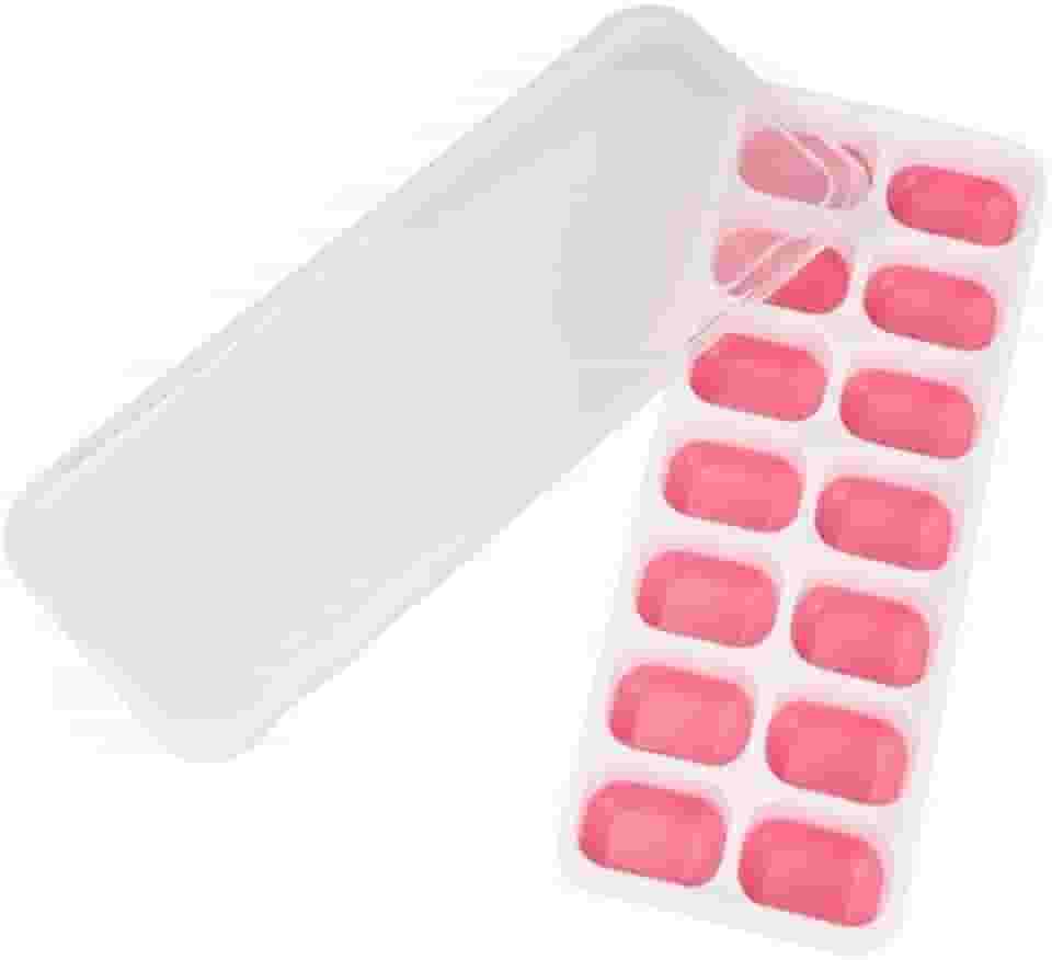 Forma de Silicone 14 Cubos com Tampa para Gelo e Papinha Fundo Macio e Antiaderente Fácil Limpeza (Rosa)