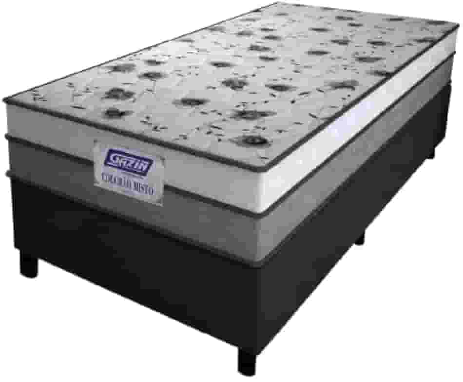 Cama Box Solteiro Colchão Espuma D33 Fort 88x188x59cm Gazin Cinza/Branco- Suporta até 150kg por Pessoa