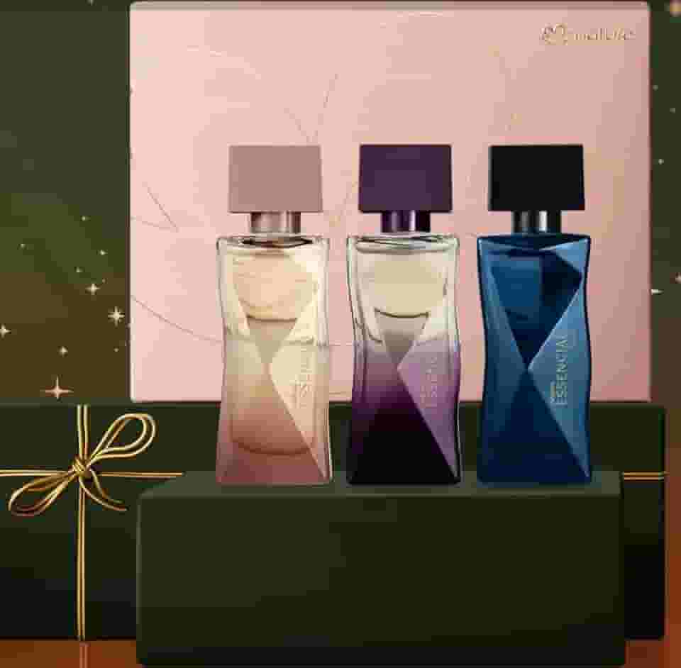 Natura Kit Miniaturas Essencial Feminino, 3 Fragrâncias Deo Parfum 25ml, Essencial + Exclusivo + Oud, Floral e Amadeirado, com Caixa Personalizada de Presente