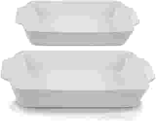 Conjunto 2 Travessas Retangulares de Vidro Assadeiras 1,3L e 2L Branco Porcelana