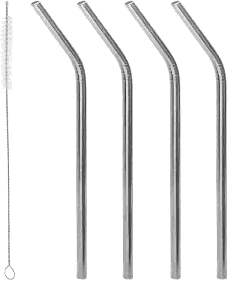 LYOR - Conjunto 4 Canudos de Aço Inox Reutilizáveis com Escova para Limpeza 21,5cm