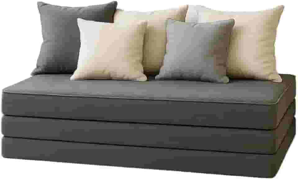 Sofá baixo 3 em 1 dobrável vira colchonete e puff multiuso para sala e área de descanso (Cinza)