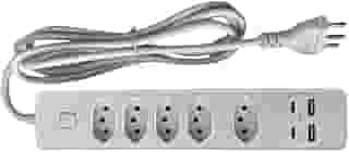 Filtro de Linha Multifuncional 5 Tomadas Espaçadas | 2 USB + 2 Tipo-C | Bivolt | Antichamas & Carregamento Rápido 2.4A