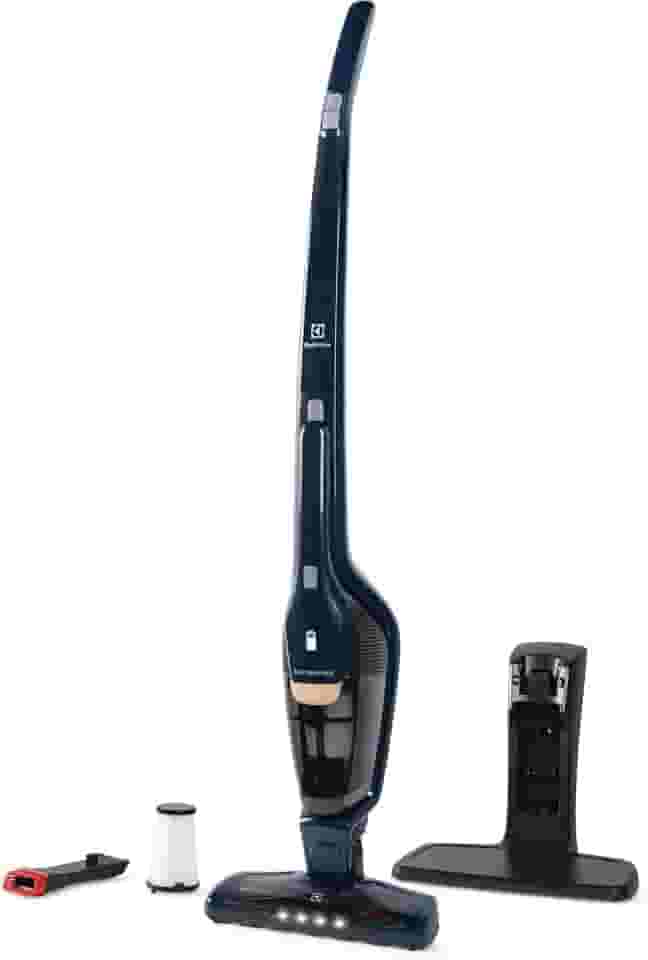 Electrolux Aspirador de Pó vertical bateria Ergorapido 2 em 1 luz frontal LED 45 min base recarregamento pedal limpeza facil da escova rotativa aspira escova capacidade 420Ml ERG28 Bivolt Azul