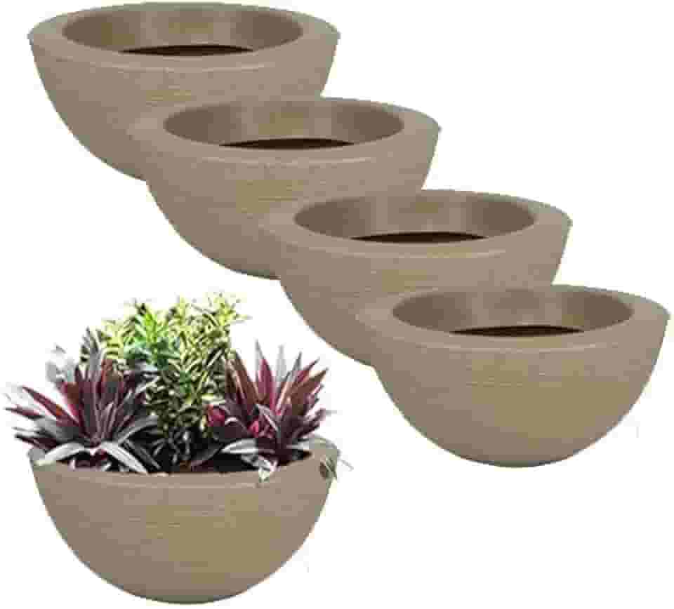 KIT 05 BACIAS POLIETILENO DECORATIVAS P/PLANTAS E JARDINS (Bege)