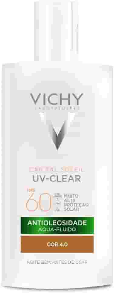 Vichy Capital Soleil UV-Clear Protetor Solar Facial Antioleosidade e Antiacne, Toque Seco FPS 60, com Niacinamida e Ácido Salicílico, Acabamento Invisível, Cor 4.0, 40g