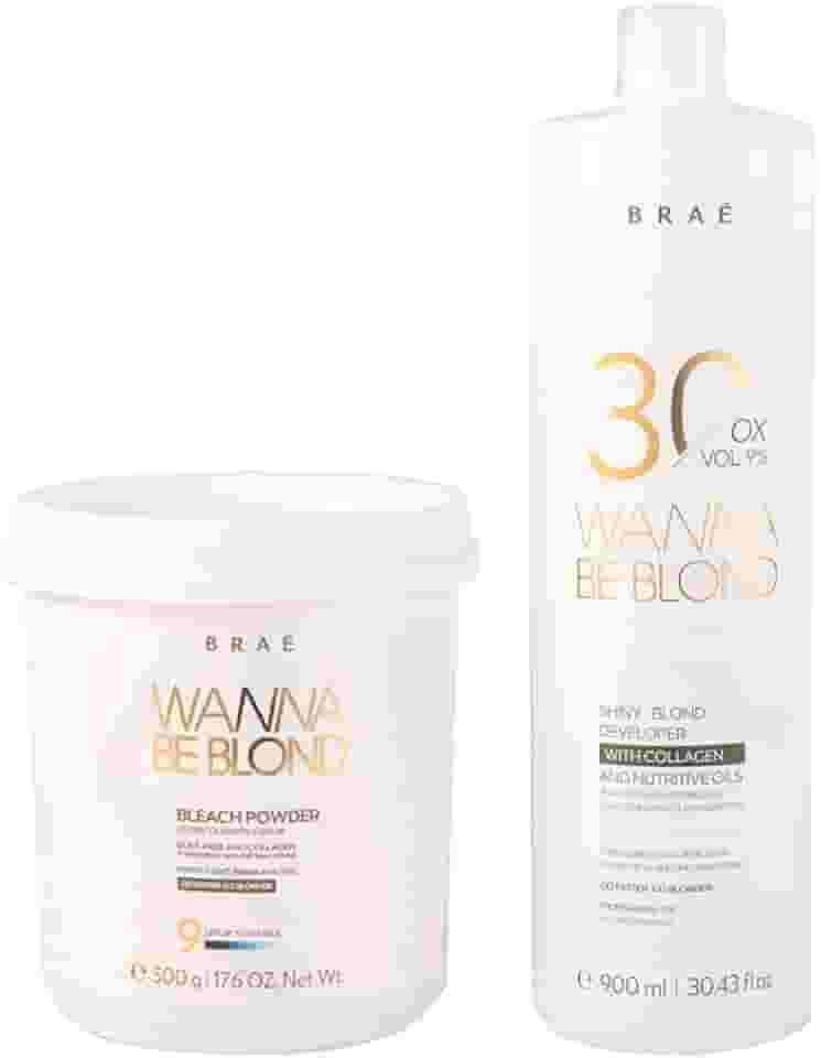 Pó Descolorante BRAÉ Wanna Be Blond + Oxidante 30 Volumes 900ml - Kit Profissional Descoloração Rápida e Menos Danos