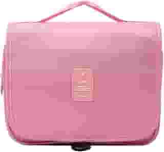 Bolsa Necessaire Maquiagem Cosméticos Viagem Com Divisória e Cabide para Pendurar Organizador de Maquiagem Shampoo Perfumes Higiene Pessoal (Rosa)