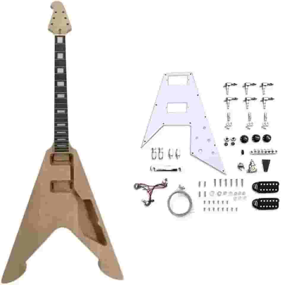 Kit de guitarra elétrica com acessórios, captadores HH de corpo de mogno sólido com pickguard, 22 trastes escala de jacarandá de 62,88 cm com encadernação e bloco embutido no calcanhar para