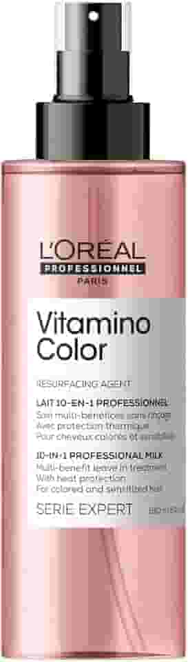 L'Oréal Professionnel Spray 10 em 1 Vitamino Color, Sem enxágue & multibenefícios, Protetor térmico e desembaraçador, Controla o frizz e aumenta o brilho, Para cabelos coloridos, 190ml