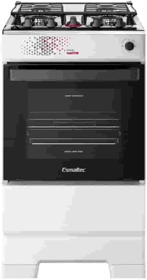 Fogão Esmaltec 4 Bocas Ideal Master Mesa Inox Tampa de Vidro Forno 50 Litros Branco T4ITB Bivolt