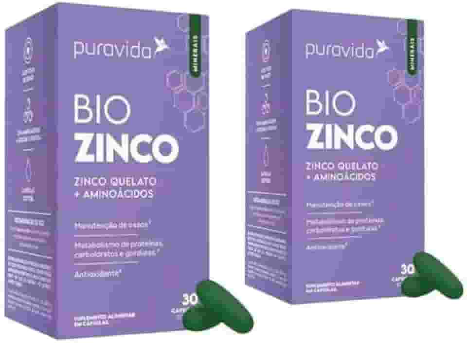 Kit com 2 Bio Zinco 30 Cápsulas – Zinco Quelato com Aminoácidos para Imunidade e Metabolismo