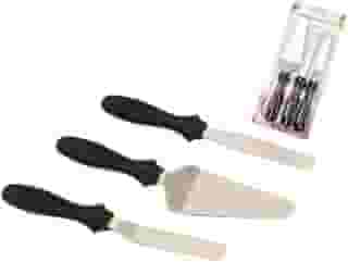 Conjunto 3 Espátulas Confeitaria Aço Inox Preta 25cm 22 cm Pá para Cortar e Servir Bolo e Torta Ganache Decoração Chantilly Buttercream Cobertura Recheio Alisar Quinar