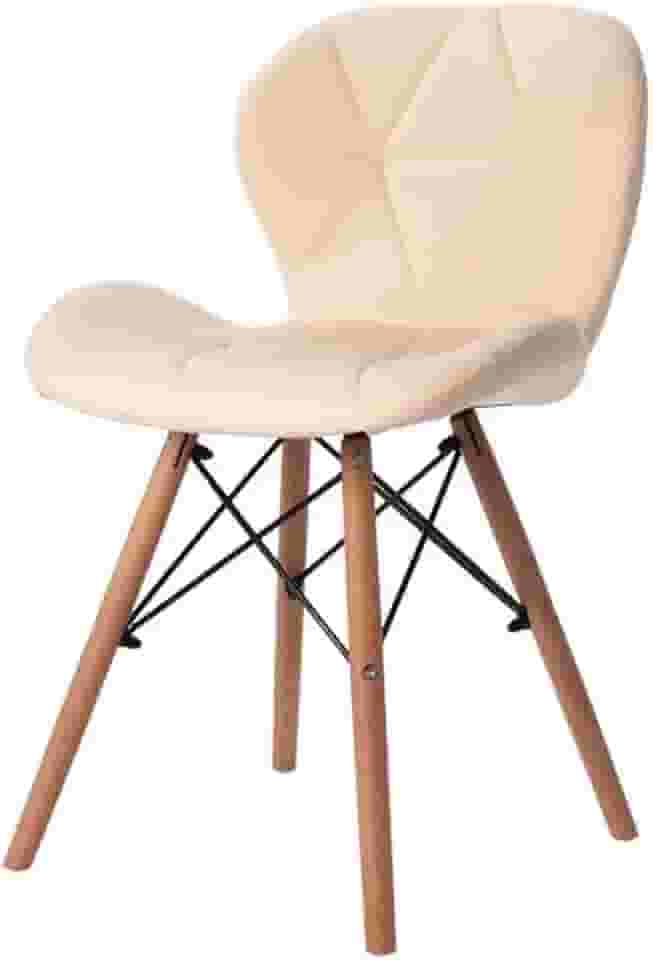 Cadeira Estofada Jantar Charles Eames Eiffel Slim Wood Confort Creme