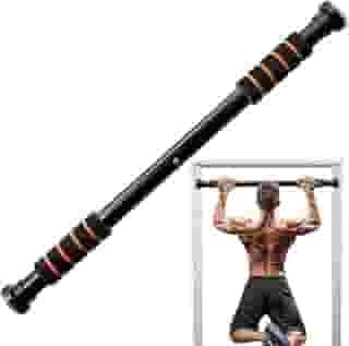 Barra Fixa de Porta Ajustável para Exercícios, 63-96 cm, Suporta 100 kg, Preto/Laranja