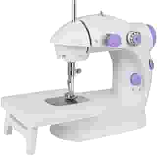 Mini Máquina de Costura Reta Portátil Bivolt Compacta com Mesa Extensora 110V/220V - 2 Velocidades com Pedal, Fonte e Manual