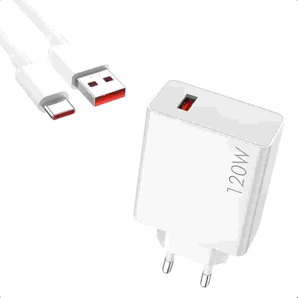 Carregador Turbo 120w Compatível com Mi POCO F5 Pro X3 X4 X5 + Cabo Tipo C, Branco