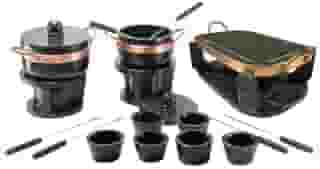 KIT FONDUE PEDRA SABÃO COMPLETO 18 PÇS COM CHURRASQUEIRA OVAL 31 CM