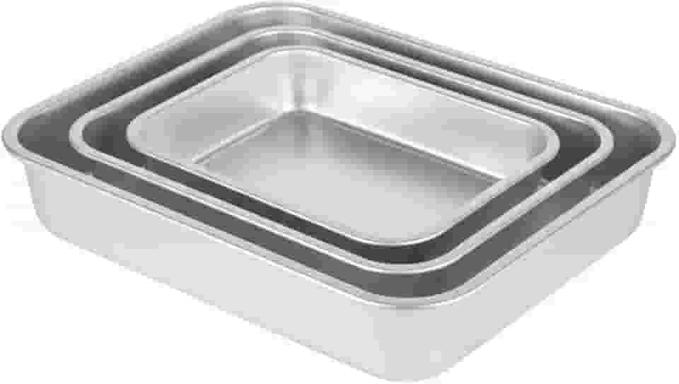 Conjunto de 3 Assadeiras Retangulares em Alumínio, Kit para Forno com Bordas Reforçadas, Tamanhos Variados, Prata, Empilháveis, Manual, Superfície Lisa