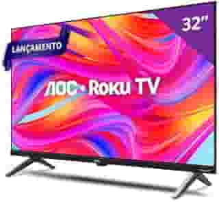 Smart TV AOC 32' HD 32S5045/78G com Roku TV, Comando de Voz, HDMI, USB, Wi-Fi e Conversor Digital – Experiência Inteligente e Conectada
