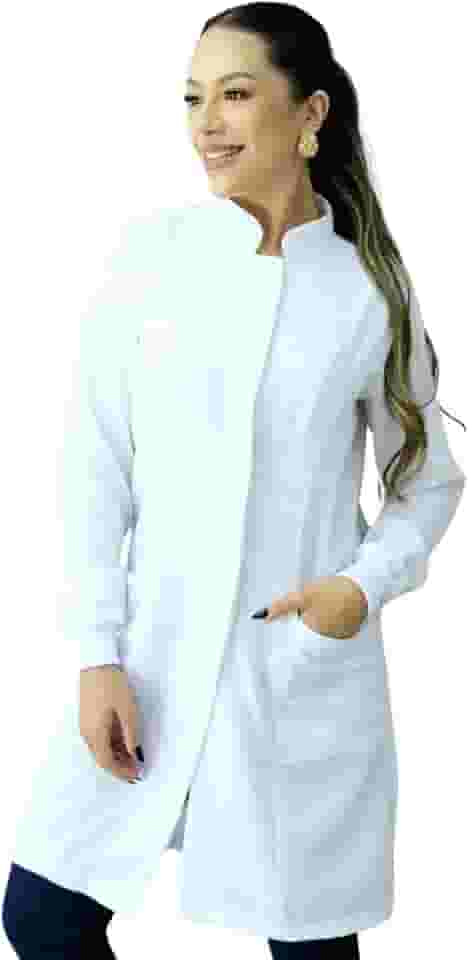 Jaleco Feminino Oxford Gola Padre Botão Embutido Com Punho Enfermeira Dentista Esteticista Médica