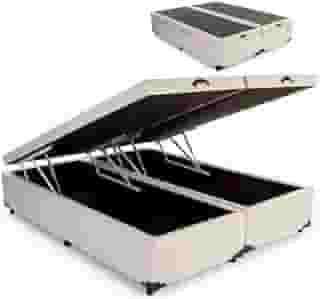 Cama Báu Box Base Casal Bipartido Corino Blindado com Pistão a Gás. (Bege)