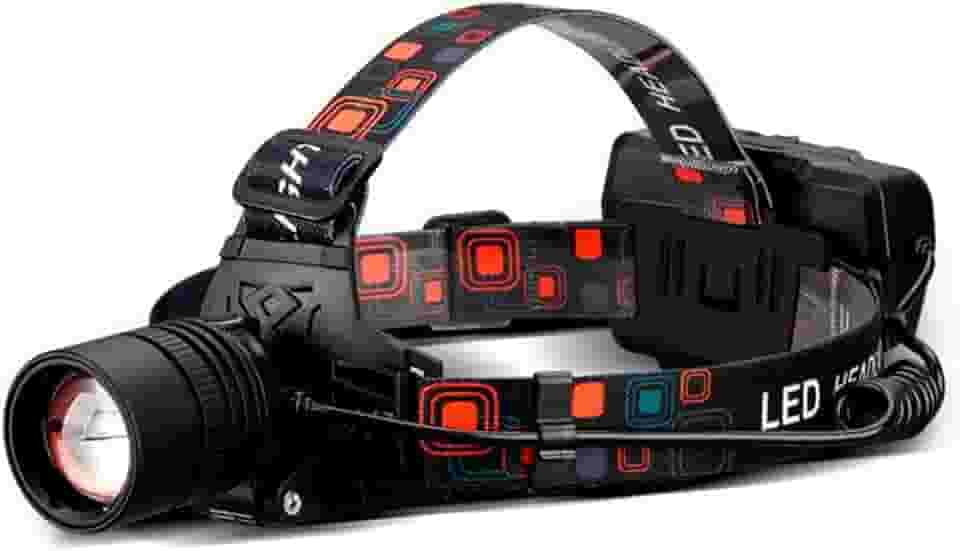 Lanterna de Cabeça Profissional HeadLight Farol Branco Para Bicicleta LED com Zoom Ajustável e Suporte para Cabeça Tática Recarregável Cree Multifuncionais Carregador USB A Prova de Respingos D'água