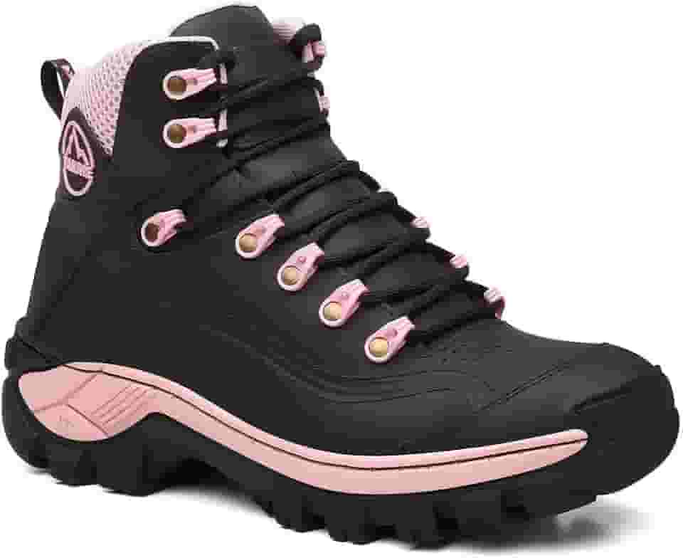 Bota Adventure Feminina Para Trilha Palmilha Gel Preto e Rosa N7