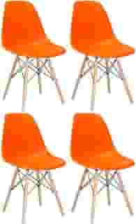 Loft7, Kit 4 Cadeiras Charles Eames Eiffel Dsw Em Polipropileno Com Pés De Madeira Clara Versátil E Elegante Sala De Jantar Cozinha Bar E, Laranja