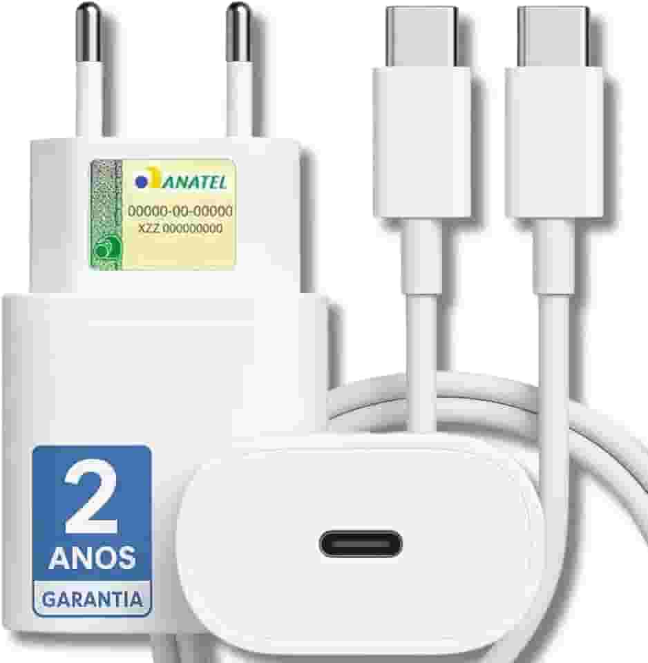 Carregador Turbo 25W Compatível iPhone 16, 16 PRO, 16 PRO MAX iPhone 15 PLUS 15 PRO 15 PRO MAX, GALAXY, Todos ANDROID Entrada TIPO-C + Cabo Reforçado USB-C - Fast Power