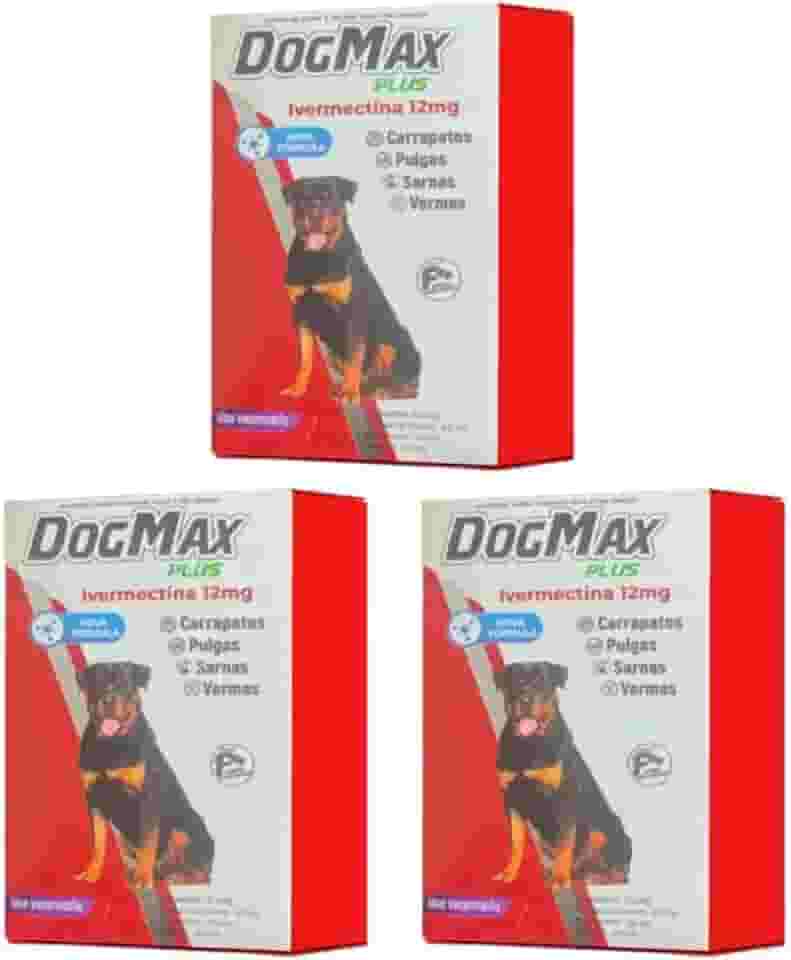 DogMax Plus - Ação 4 em 1 - Remédio para pulgas, carrapatos, vermes e sarna 12 Comprimidos 60kg