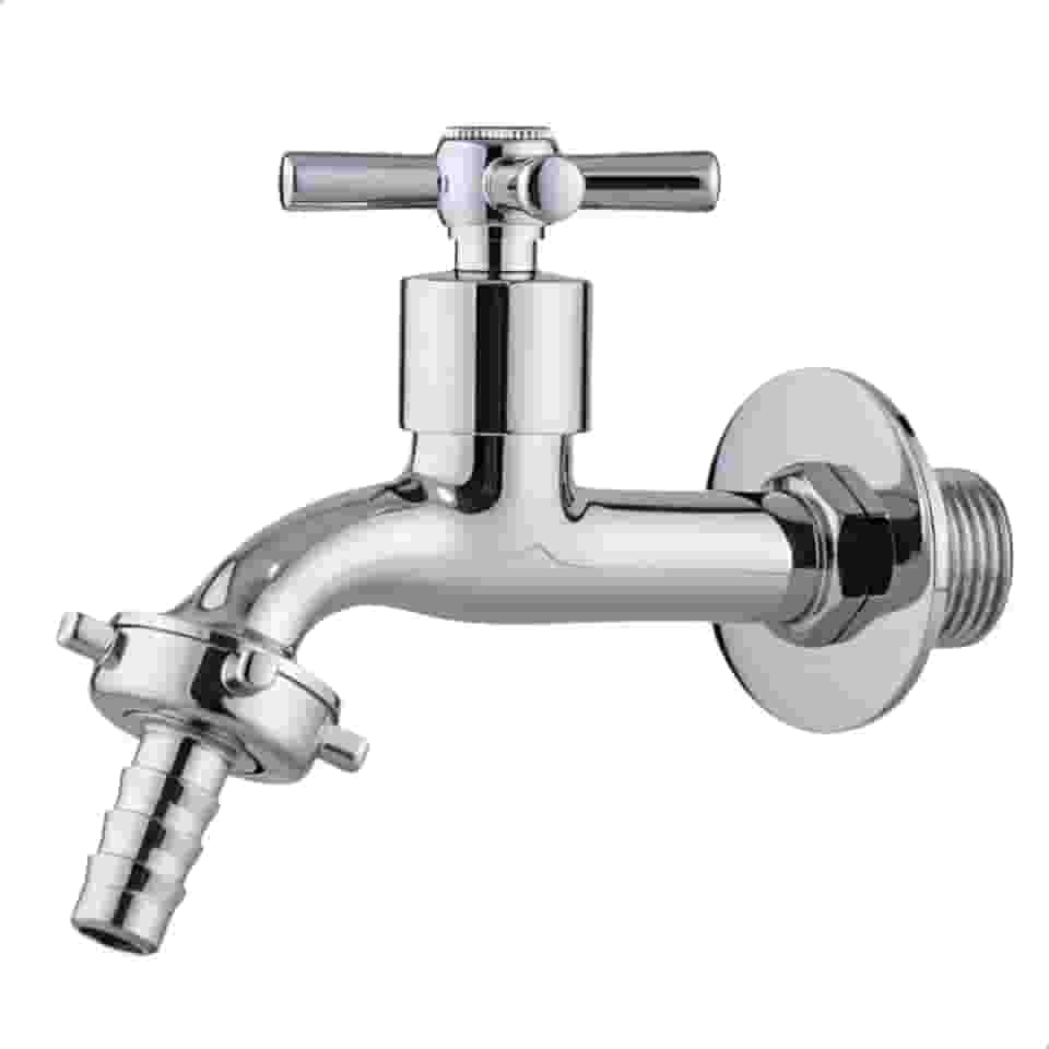 Torneira Curta Parede 1/2" Jardim, Tanque, Lavanderia e Área Externa SOFTINOX — Metal e ABS, 1/4 de Volta, Bico Removível 3/4 (C-31)