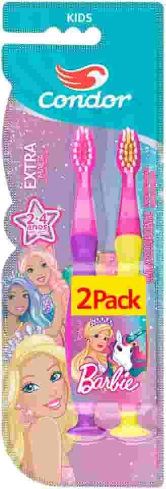 Condor, Escova de Dente Infantil, Barbie Kids, 2 a 4 anos, Cerdas Extramacias, Cerdas Frontais Altas, Cabeça P, Multicor, Leve 2 Pague 1