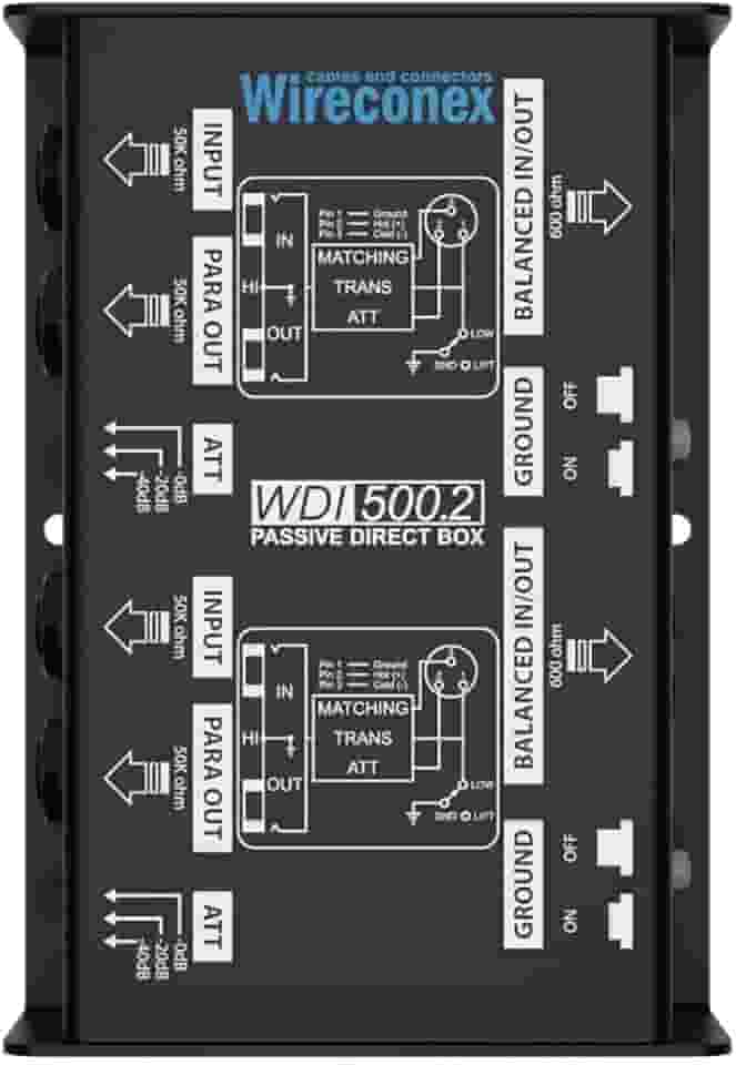 Direct Box Passivo Duplo Wireconex WDI 500.2 Casador de impedância
