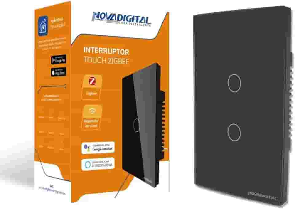 Interruptor Zigbee Touch 2 Teclas Google Tuya Alexa Preto