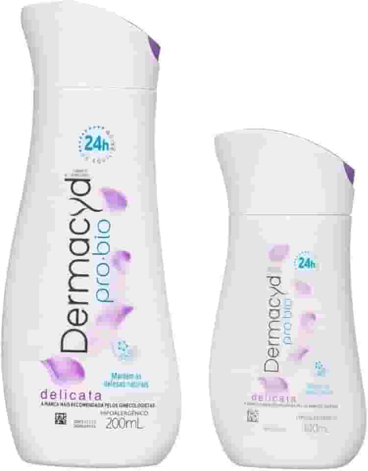 Sabonete Íntimo Dermacyd Delicata Jasmim Kit com Duas Unidades 200ml + 100ml Contra Maus Odores Equilibra o pH, Proteção 24 horas.