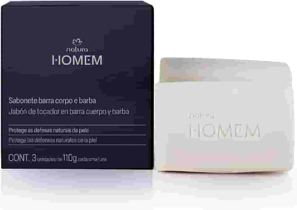 Caixa de Sabonetes em Barra 2 em 1 Corpo e Barba, 3 Unidades de 110g, Natura Homem