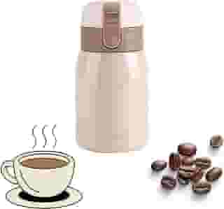 Garrafa Térmica Pequeno Inox com Tampa Antivazamento | Compacto e Elegante | Ideal para Bolsa, Lancheira, Mochila e Viagem | Mantém Quente e Frio | 200ml | Ideal para chá, café e suco. (Bege)