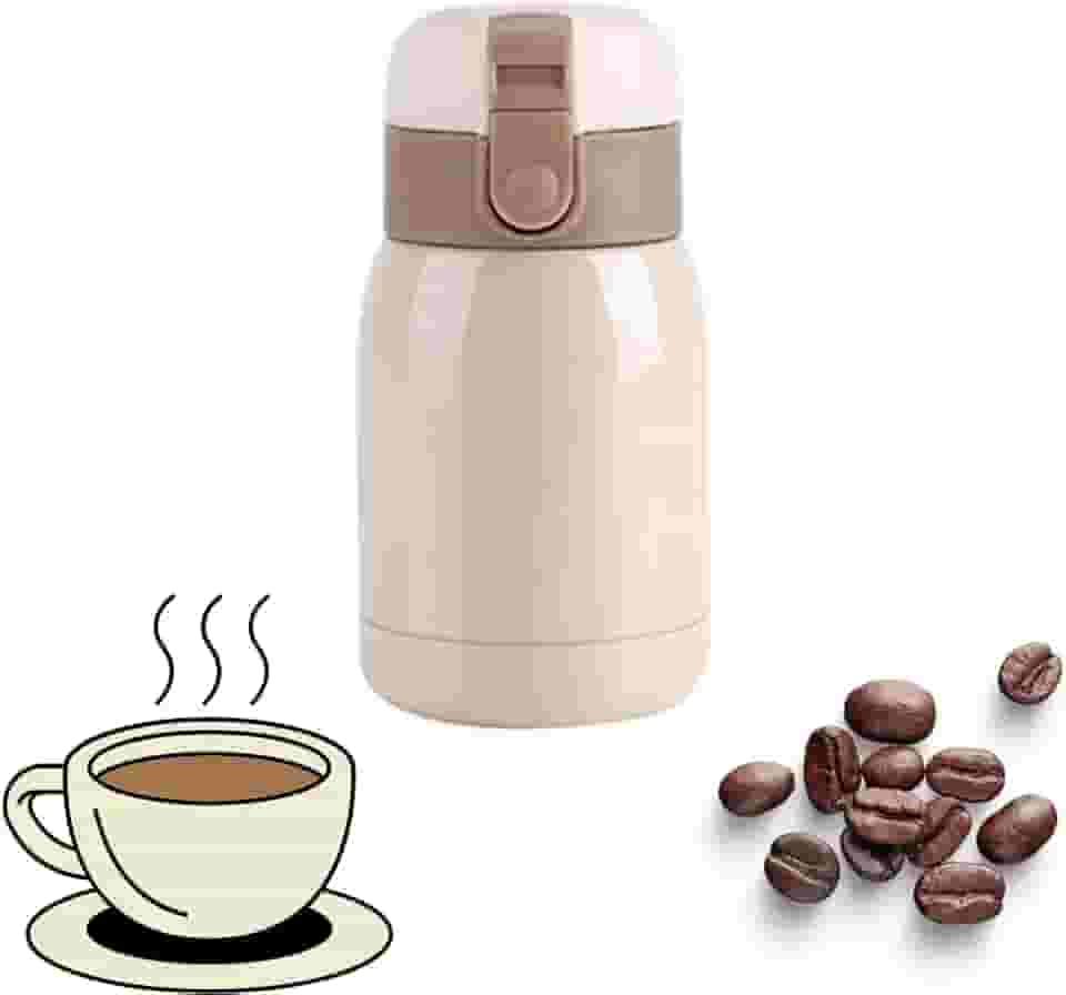 Garrafa Térmica Pequeno Inox com Tampa Antivazamento | Compacto e Elegante | Ideal para Bolsa, Lancheira, Mochila e Viagem | Mantém Quente e Frio | 200ml | Ideal para chá, café e suco. (Bege)