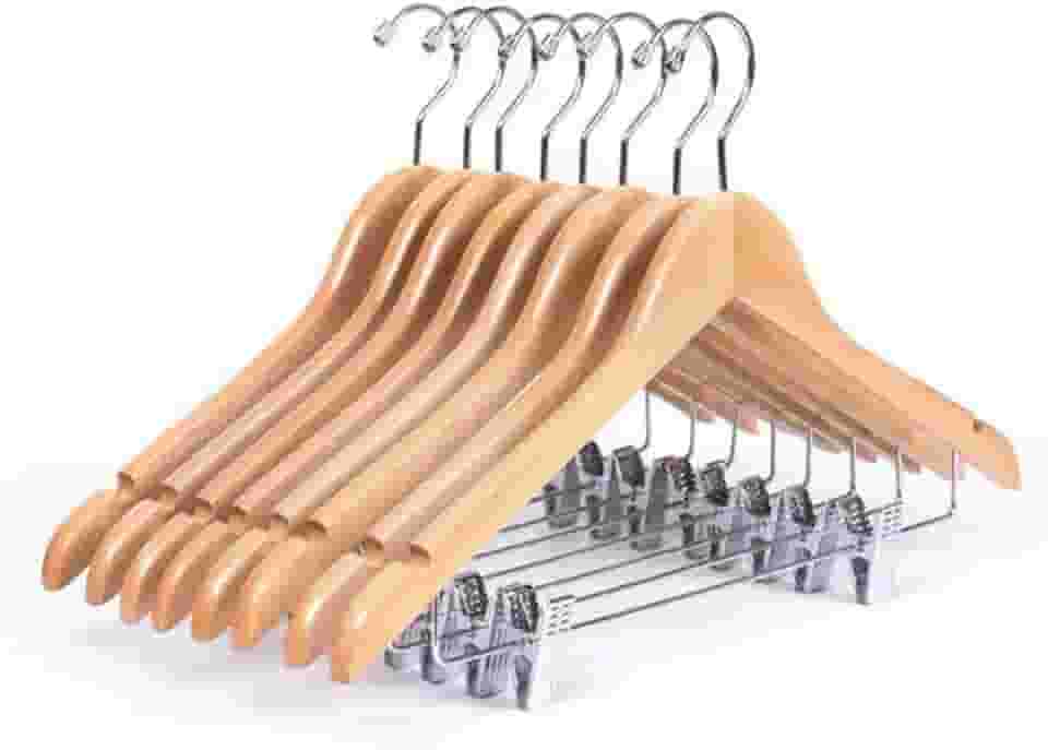 Cabide de Madeira Nobre Marfim com Presilhas Ajustáveis - 10 Unidades, Resistência para Organizar Roupas com Estilo