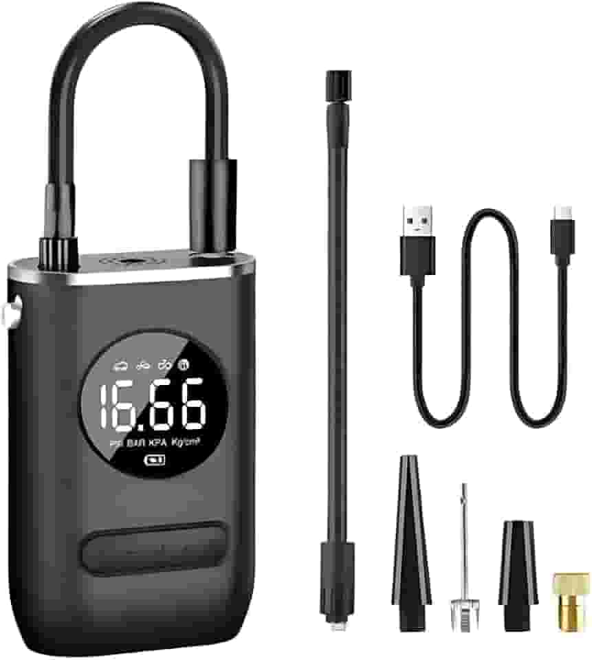 Compressor de Ar Portátil Recarregável 150 PSI com Bateria Dupla 2000mAh*2, Display Digital LED, Luz de Emergência e 4 Modos de Inflação para Carro, Moto, Bicicleta e Infláveis