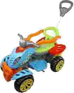 Quadriciclo Infantil Carrinho De Passeio Moto Menina Menino Haste Guia, Pedal, Anel de Proteção, Rodas Antiderrapantes e Porta-Objetos Integrado - Colorido