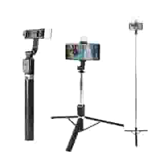Genérico Bastão Selfie com Tripé e Luz de LED para Celular, Ajustável 360º, Extensão Máxima de 168 cm, Controle Bluetooth, Preto