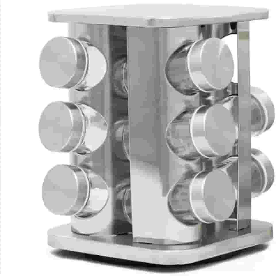 Porta Condimentos Giratório Inox Quadrado 12 Potes Vidro- ZHEN KANG