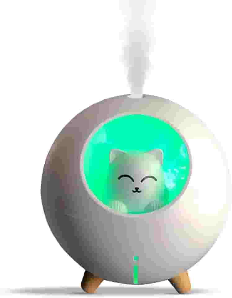 Mini umidificador ultrassônico ultra silencioso USB bonito névoa fresca atualizado, para quarto de bebê infantil, luzes de 7 cores, 2 modos de névoa desligamento automático sussurro