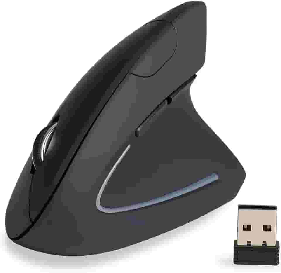 Mouse Vertical Ergonômico Sem Fio - 2.4GHz - 6 Botões - DPI Ajustável 800-1600 - Design Confortável - Cliques Silenciosos - Preto e muito moderno