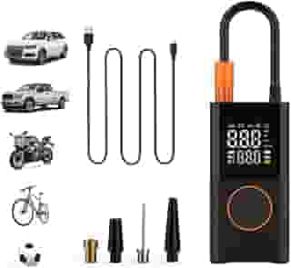 Calibrador Compressor Bomba De Ar Portátil Digital com Lanterna LED para Encher Pneus de Carro, Moto, Bike, Bicicleta, Bola e Piscina Inflável– Bateria Recarregável de 4000 mAh Premium